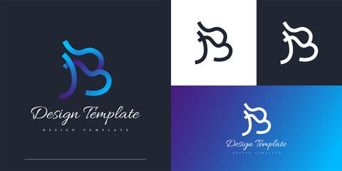 Abstract and Modern Letter B Logo Design with Hand Drawn Style in Blue Gradient. B Logo or Symbol for Business Identity