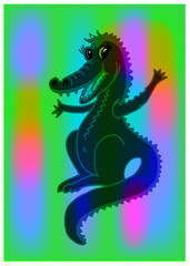 green dragon on red background,  crocodile,  animal, vector, illustration, symbol, design, tattoo,  monster,  fantasy, art, culture, decoration, reptile, 