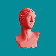 Modern art poster with ancient statue of bust of Venus. Collage of contemporary art.