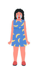 Crying sad girl semi flat color vector character. Posing figure. Full body person on white. Emotional expression isolated modern cartoon style illustration for graphic design and animation