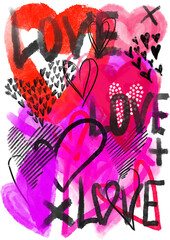 Valentine's Day poster in graffiti style on February 14. Template for Valentine's day greeting, poster, banner, invitation, congratulation, print for t-shirt, sticker, label and other. 