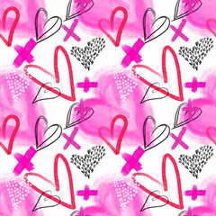 Seamless pattern in graffiti style for Valentine's Day February 14. Template for Valentine's day greeting, poster, banner, invitation, congratulation, print for t-shirt, sticker, label and other.