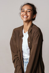 Young hispanic woman smiling and looking at camera