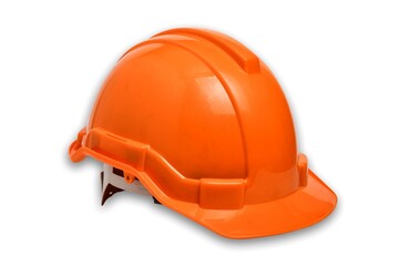 Orange hard safety helmet hat for safety project of workman as engineer or worker,isolated white...