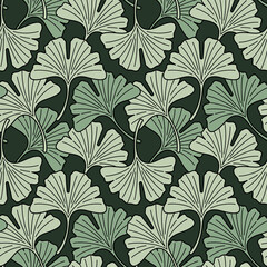 Ginkgo biloba leaf vector seamless pattern.