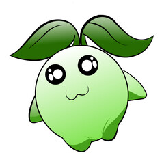 Green mascot with two leaf