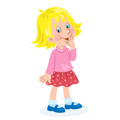 Cute little girl with blond hair. In cartoon style. Isolated on white background. Vector illustration.