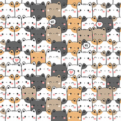 seamless pattern with chubby cat kitty cartoon vector illustration