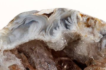 Macro mineral stone agate kidney gerbera on white background close up