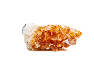 Macro mineral stone Citrine in rock in crystals on a white background