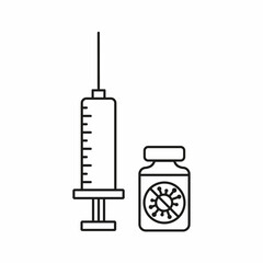 Vaccine and syringe. Medical line icon. Vaccine for monkey pox. Vector illustration