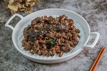 Korean food beef bulgogi dish on plate