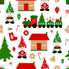 Seamless pattern Christmas Gnomes vector illustration