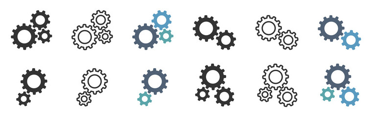 Set of gears icons. Setting gears icon, cogwheel group. Settings. Vector illustration.