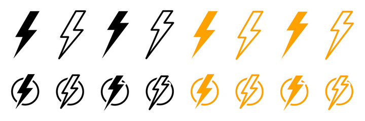 Lightning bolt icon. Vector lightning logo electric, set of thunder and lightning . Lightning bolt signs, icons isolated over white background. Electric power, storm. Vector.