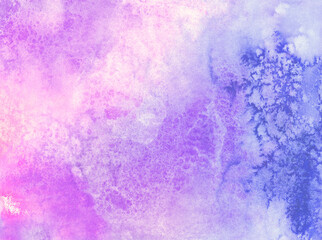 Abstract tye dye and watercolor effect background. Blue, red, pink and purple stains hand painted illustration