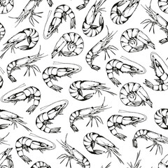 Shrimp hand drawn seamless pattern, vector illustration