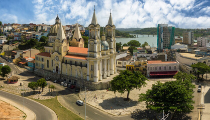 Panoramic aerial photo of the city of Ilhéus Bahia with a view of the Cathedral of São Sebastião