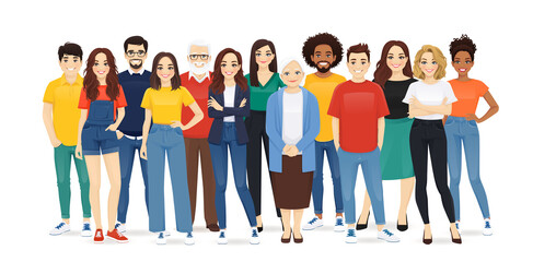 Multiethnic multicultural group of diversity people standing together vector illustration isolated