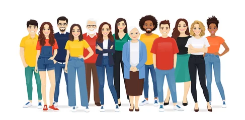 Poster Multiethnic multicultural group of diversity people standing together vector illustration isolated © Volha Hlinskaya