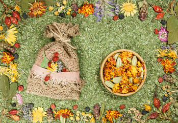 Set of healing herbs. Dried grass for use in alternative medicine, spa, herbal cosmetics, herbal...