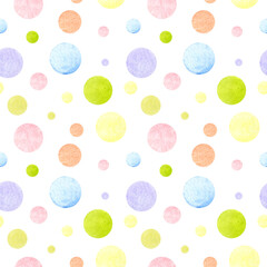 Seamless pattern. St. Patrick's Day decor. Multicolored peas painted in watercolor. Pastel colors. For packaging paper or fabric.