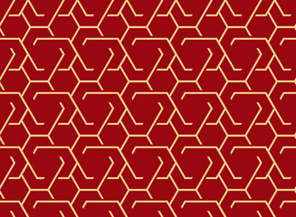The geometric pattern with lines. Seamless vector background. Red and gold texture. Graphic modern pattern. Simple lattice graphic design