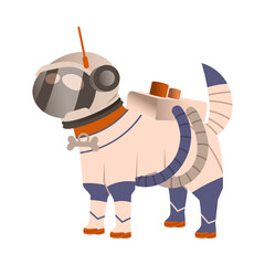 Dog Pet in Space Suit and Helmet Standing on the Moon Surface Vector Illustration