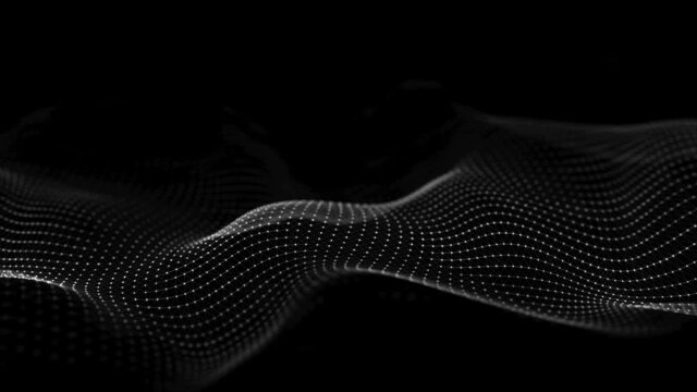 Dynamic wave of particles. Abstract futuristic background. Big data visualization. 3D rendering.