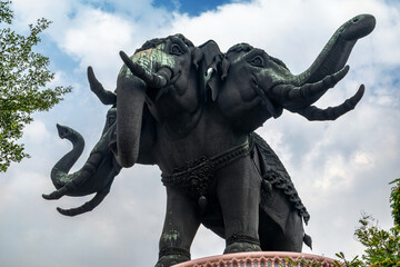 Fototapeta premium The Erawan museum or Giant Three heads elephant copper statue at Samut Prakarn Province Thailand