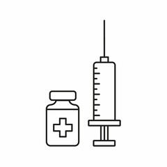 Syringe and vaccine. Medical line icon. Vaccine for monkey pox. Vector illustration
