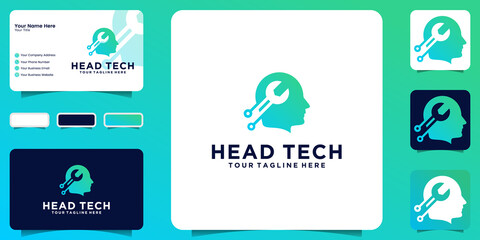 logo design fix human head technology business card and template design
