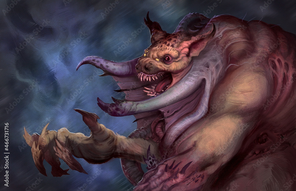 Wall mural digital painting of a corrupted werewolf creature with an alien infection - fantasy illustration - Wall murals