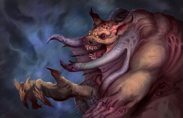 Digital painting of a corrupted werewolf creature with an alien infection - fantasy illustration