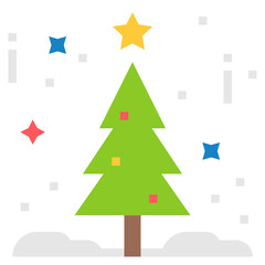 christmas tree icon flat color .