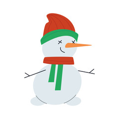 PrintNew Year's Eve character snowman. A little Christmas toy under the Christmas tree. Flat vector illustration