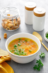 Pea soup with vegetables and parsley