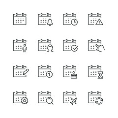 Calendar related icons: thin vector icon set, black and white kit
