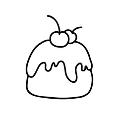 Cupcake with cherry hand drawn doodle vintage style icon. Muffin illustration.