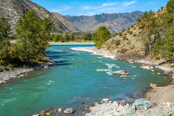 Fototapeta na wymiar Gorny Altai, Chuya River before the confluence with the Katun River