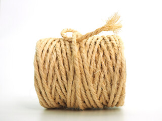 Jute skein isolated on white.  Natural rope