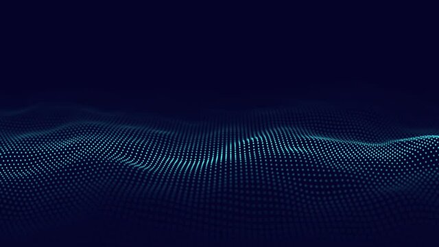 Futuristic digital wave. Dark cyberspace. Abstract wave with dots. White moving particles on a blue background. 3d rendering.