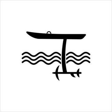 Hydrofoil Board Icon, Foilboard Icon, Surfboard With A Hydrofoil Attached Below