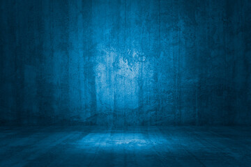 Empty dark blue abstract cement wall and studio room the interior texture for display products wall background