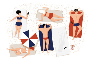 Ludzie opalający się na plaży latem - obrazy, fototapety, plakaty
