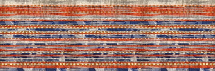 Seamless tribal ethnic stripe grungy border surface pattern design for print. High quality animal fur skin inspired illustration. Faded rug or carpet like cover graphic tile. Thick line textures.