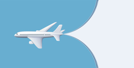 Plane flying in the blue sky. Vector template.