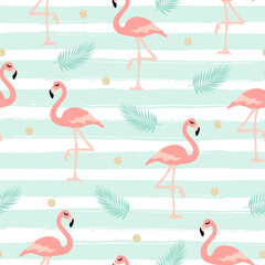 Tropical Seamless pattern with flamingo glitter design for background, wallpaper, clothing, wrapping, fabric,batik, Vector illustration