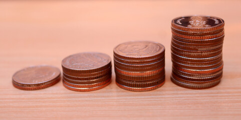 Save money with stack money coin for growing your business, Money, Financial, Business Growth concept.