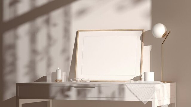 Blank wood a4 frame mockup interior background, looped motion